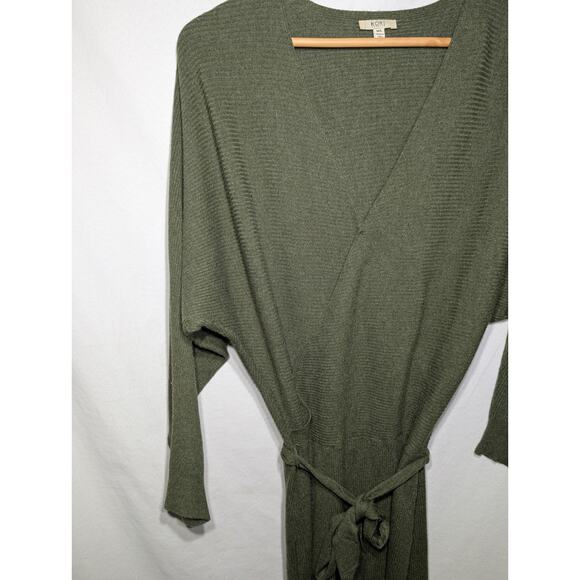 Kori America Womens Olive Ribbed Knit Deep V Sweater Dress M/L Nursing Friendly - Picture 3 of 7